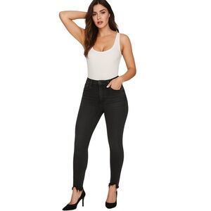 ZARA Skinny Jeans Women Size 4 Small Black Frayed Hem Stretch High Rise Edgy